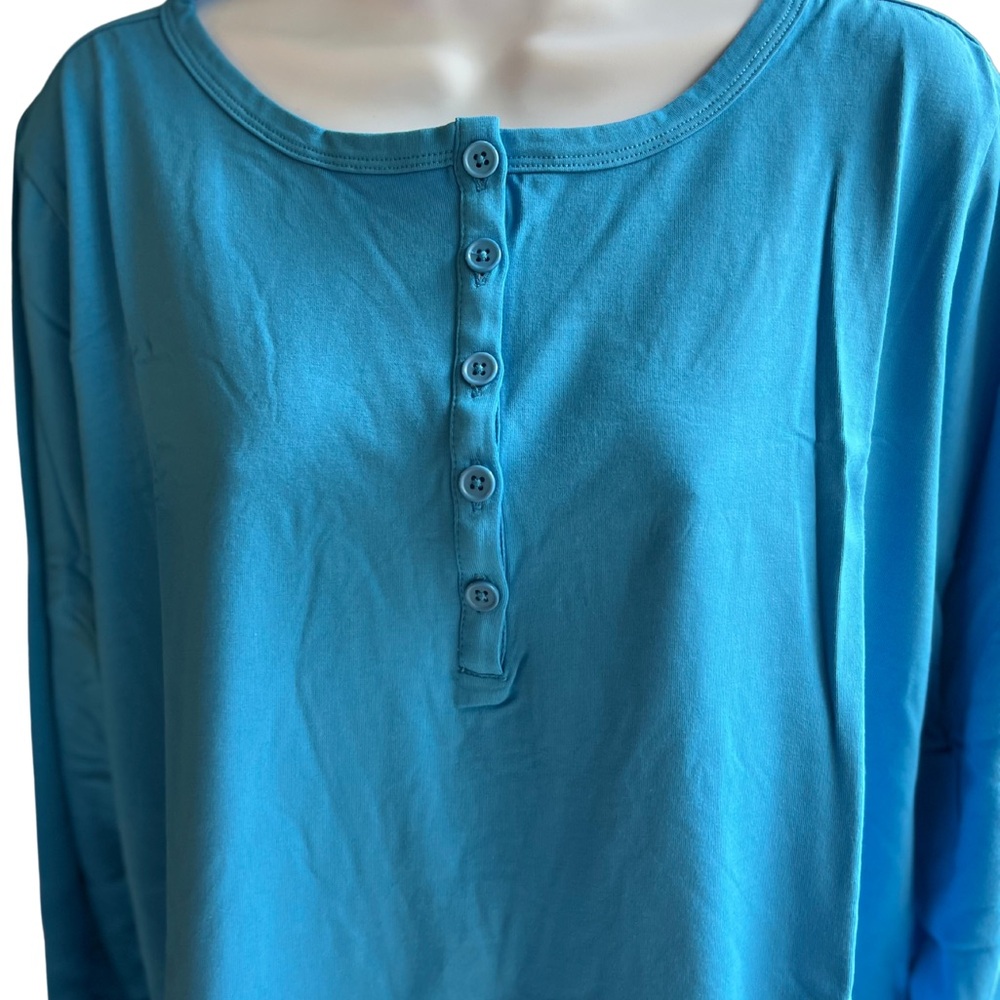 Belle by Kim Gravel Women's Top Primabelle Knit Henley Blue - Picture 2 of 4
